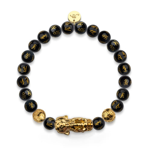 Pixiu Feng Shui Armband | Kohlenstoffelement | Schwarzer Achat x 18 Karat Gold